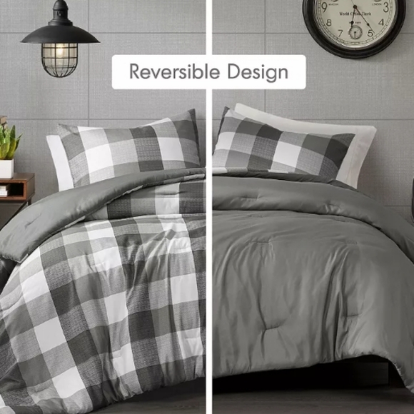 Design-3PC Jonah Plaid Check Print Comforter Set (King size/Blue) - Picture 6 of 10